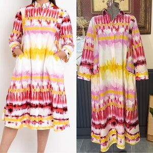 Noen Blurred Lines Watercolor Button Front Shirt Dress ~ Size 10 💛🍄